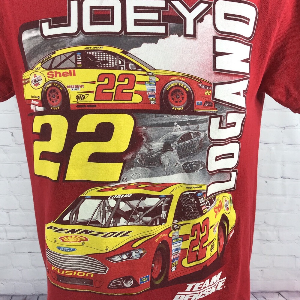 Nascar Shirt Adult Small Red Joey Logano 22 Pennzoil Team Penske Double Sided SS